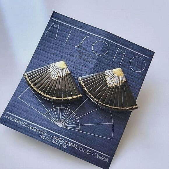 Deadstock Misono Handpainted Originals black wooden fan studs - Picture 2 of 8